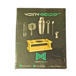 Modern Mixology Complete Cocktail Shaker Set‎ with Wooden Stand Bar Accessories
